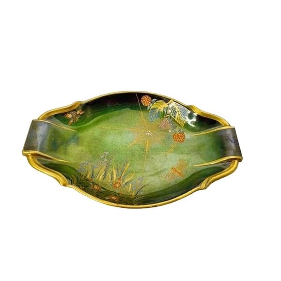 Rare Carlton Ware 'Spider's Web' Vert Royale Green Oval Tray c1950 Art Deco - Picture 2 of 6